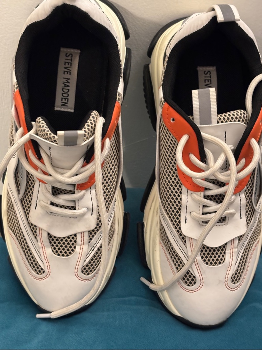 Steve Madden White and Orange Chunky Lace-Up Sneakers